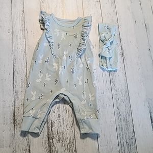 Blue Bunny Romper with Headband
